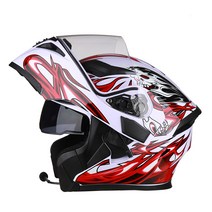 AIS 하이바 바이크 오토바이 헬멧 LED 블루투스 헬맷 안전 남녀 풀페이스, 화이트레드 +Bluetooth