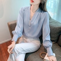 가을 새틴 셔츠 여소풍 디자인 느낌 진주 장식 긴팔 레깅스 상의