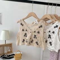 할머니조끼 니트 레이스 민소매 여성 빈티지 여름 여자 베스트 코바늘조끼