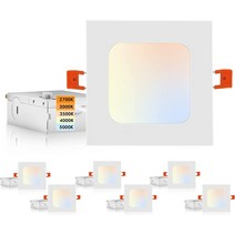 CLOUDY BAY 6팩 10.2cm(4인치) 5CCT 초박형 LED 사각 매립형 천장 조명 정션 박스 포함 2700K/3000K/35, 02 6 inch | Square