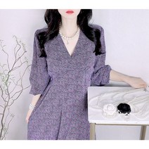꾸꾸꾸 플라워 잔꽃무늬 보라색 긴팔 원피스