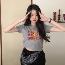 협력브랜드 캐주얼 여자 반팔티셔츠 크롭티 데일리 여친룩 코디