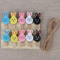 래빗 10P 디자인 나무집게 사진걸이집게 마끈 세트 사진걸이집게 나무집게 사진장식집게