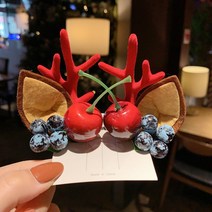 SGAKIC 크리스마스소품 루돌프 머리핀 홈파티, 체리 블루베리 래드사슴뿔 2개