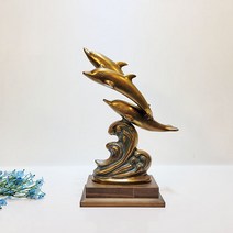 브론즈아트공방 돌고래3마리 동물 청동 황동 공예품 조각품 조각상 장식품 조형물 물고기 인테리어소품 브론즈