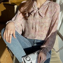 여성 러블리 꽃 블라우스 플라워 패턴 이쁜핏 나그랑 벌룬 소매 데일리 오피스 코디