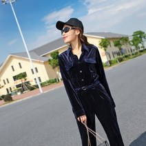 여성 가을겨울 골드 벨벳 점프 슈트 MMA