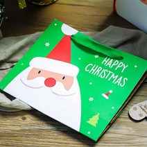 크리스마스 쇼핑백 산타 그린 10개_럭키데이2016 어린이집 유치원 학교 학원 교회 크리스마스 선물포장 답례품 선물쇼핑백 튼튼한 고급 종이쇼핑백 산타 디자인 기프트백, 크리스마스 종이가방 산타 그린 중형 10장