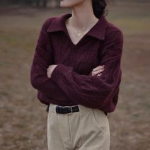신스엔스 여성 브이넥 카라넥 꽈배기 니트 데일리