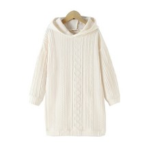 겨울니트원피스 Fall Winter Big Girls Solid Sweater Dress Knee Length Kids Clothing Casual Hooded Knitted Dr