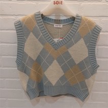 소이 SH01 아가일 크롭 니트 조끼 22w5081 bl
