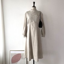 겨울 코듀로이 골덴 레이스 반목 뒷지퍼 A라인 롱 원피스 2컬러