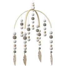 AONTUS 아기 침대 천장 모빌 여아용 나무 비즈 어린이 소년 아기 침실 디자이너 아기방 기쁨, White Ash Leaves