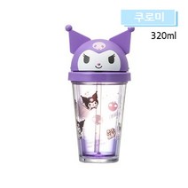 산리오 투명 텀블러 마이멜로디 쿠로미 빨대컵 시나모롤 콜드컵, 320ml, 퍼플