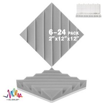 흡수 폼 패널 다이아몬드 그루브 흡음기 고밀도 3D 장식 벽 주기 구조 624 팩, 24 Pcs With Tapes, Grey, High Density