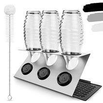 LICHTENWERK 스테인리스 스틸로 만든 SodaStream용 프리미엄 병 홀더 [STEELDRY - The Original] - Soda Stream Crystal Easy Fuse Emil 등을 위한 드립 홀더. + 물통브러쉬&배수매트 3병 -22880, 하얀색