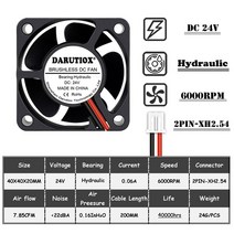 미션쿨러 라디에이터 2개 볼 40mm 냉각 팬 40x40x20mm 쿨러 24V 12V 5V 4020 컴퓨터 케이스 팬 핀 3 방열, 06 24V Hydraulic, 06 24V Hydraulic