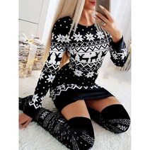2022 가을 겨울 캐주얼 라운드 넥 스키니 미니 드레스 크리스마스 긴 소매 눈송이 엘크 프린트 Bodycon Dress