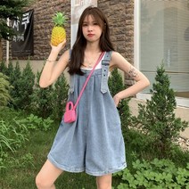 포켓 작업복 청 멜빵 반바지 루즈핏 나시 캐쥬얼룩 팬츠 캠핑룩 오버핏 밴딩 점프수트