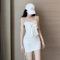 SAMARA 원피스 제니룩 왕리본 슬림 주름 미니드레스