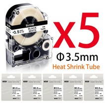5PK SU3W 라벨 호환 Kingjim 3.5mm 열 수축 튜브 화이트 엡손 LW-300 500 메이커, 01 Black on White