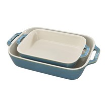 STAUB 스타우브 세라믹 오븐용 직사각형 베이킹 팬 2개 세트 러스틱 터키오즈, 2 pc