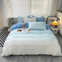 단선레브 워싱면 마카롱 그라데이션 침구풀세트 --침대 시트+이불 커버+베개 커버