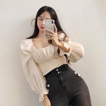 뒷트임멋져 스트랩 오프숄더 크롭 블라우스(bl663)