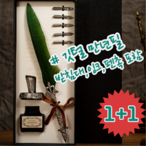 1+1 클래식한 유럽 복고풍 엔틱 깃털 만년필 세트 받침대 잉크 펜촉 모두 포함, 네이비, 올리브