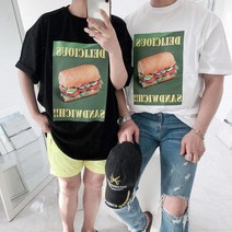 남녀공용 여름 루즈핏 캐릭터 전사나염 반팔티셔츠 2컬러