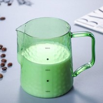 다채로운 우유 투수 Frothering 컵 V 자형 입 당겨 꽃 컵 우유 주전자 내구성 유리 커피 우유 Frother 컵 Co, Green