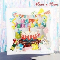 팝업 입체 플라워 카드 발렌타인데이 어버이날 스승의 날 3D 생일 축하 초대장 인사말 선물 엽서 케이크 피아노 미니어처 맞춤형 감사, happy birthday