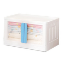 32L 72L 투명창 양문 오픈형 프리미엄 리빙박스 접이식 바퀴형 수납정리함 폴딩박스 다용도 수납박스, 파랑 손잡이