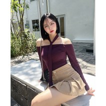 오프숄더티셔츠 긴팔크롭티 타이티셔츠