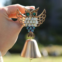 쿠칭아일랜드 날아올라 부엉이 방짜 풍경종 현관종 현관문종 현관벨 문종 풍경 개업 오픈 이사 선물, 실크복주머니포장, 원형, 블루