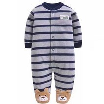 불독패치 스트라이프 유아 발싸개 우주복 3-12 인싸 아가 귀여운 깜찍한 데님 아기 신생아