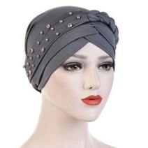 레이디 여성 암 모자 화학 이슬람 브레이드 헤드 스카프 터번 랩 커버 라마단 탈모 모자를 쓰고 있죠 아랍 패션 100988, 09 Gray