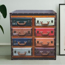 퍼니트랜드 엔틱가구 빈티지 트래벌 4단 서랍장 가죽서랍장, 단품