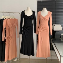 DFMEI 코트 레이어드 슬림핏 하프 기장의 이너 원피스