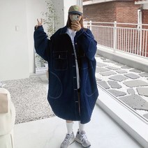 애플망고옷장 빅사이즈 오버핏 나비 롱청자켓 캐주얼 데님외투 봄가을 롱데님자켓