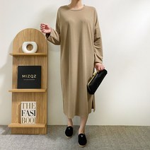옆트임 봄 가을 라운드넥 키큰여자 빅사이즈 임산부 만삭 박스 롱 원피스