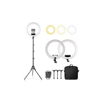 링라이트 화이트 2700-6500K 50W 18인치 48cm 아웃터링 라이트 삼각대 스탠드 포함 휴대전화 홀더 셀카 메이크업 YouTube TikTok 비디오 촬영용, 상세페이지 참조