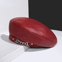 앙고라베레모 빵모자 빈티지 여성 베레모 솔리드 모자 Pu 가죽 체인 프랑스 아티스트 따뜻한 비니 숙녀용