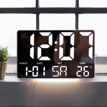 코비 인테리어 무소음 LED 거울 알람 탁상 벽시계 AL-W245M 온도계 습도계