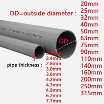 UPVC 식수 파이프 회색 UPVC 파이프 물 공급 파이프 관개 어항 PVC 파이프 수족관 배수관 물 튜브, [01] 1 Pcs (50cm), [17] 250mm X 6.2mm, [01] 50cm