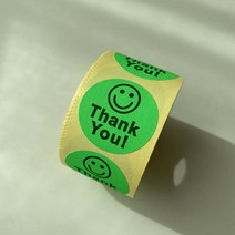 대용량 땡큐 스마일 선물포장 답례품 네온 5color 스티커 3.5cm 1롤(300매), 네온그린