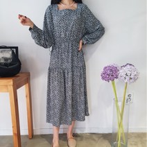 상상그이상 여성용 에리카 원피스 스퀘어넥 플라워 롱원피스 허리 스트랩 포인트 나들이코디 청순한 A라인 원피스 루즈핏 간절기