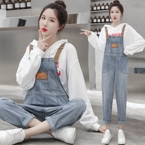 111969 여자점프슈트 셀럽 데님 멜빵바지 여성 2021유행 학생 동안 투피스 루즈핏 위아래연결된 긴바지