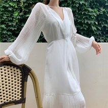 잇츠스타일 브이넥 쉬폰 꽃무늬 긴팔 원피스