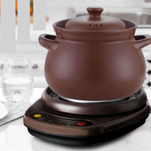 황토슬로우쿠커 슬로우쿡 전기 죽 요리 만능 쿠커 5L, 3.5L 포트 + 레드 베이스 A